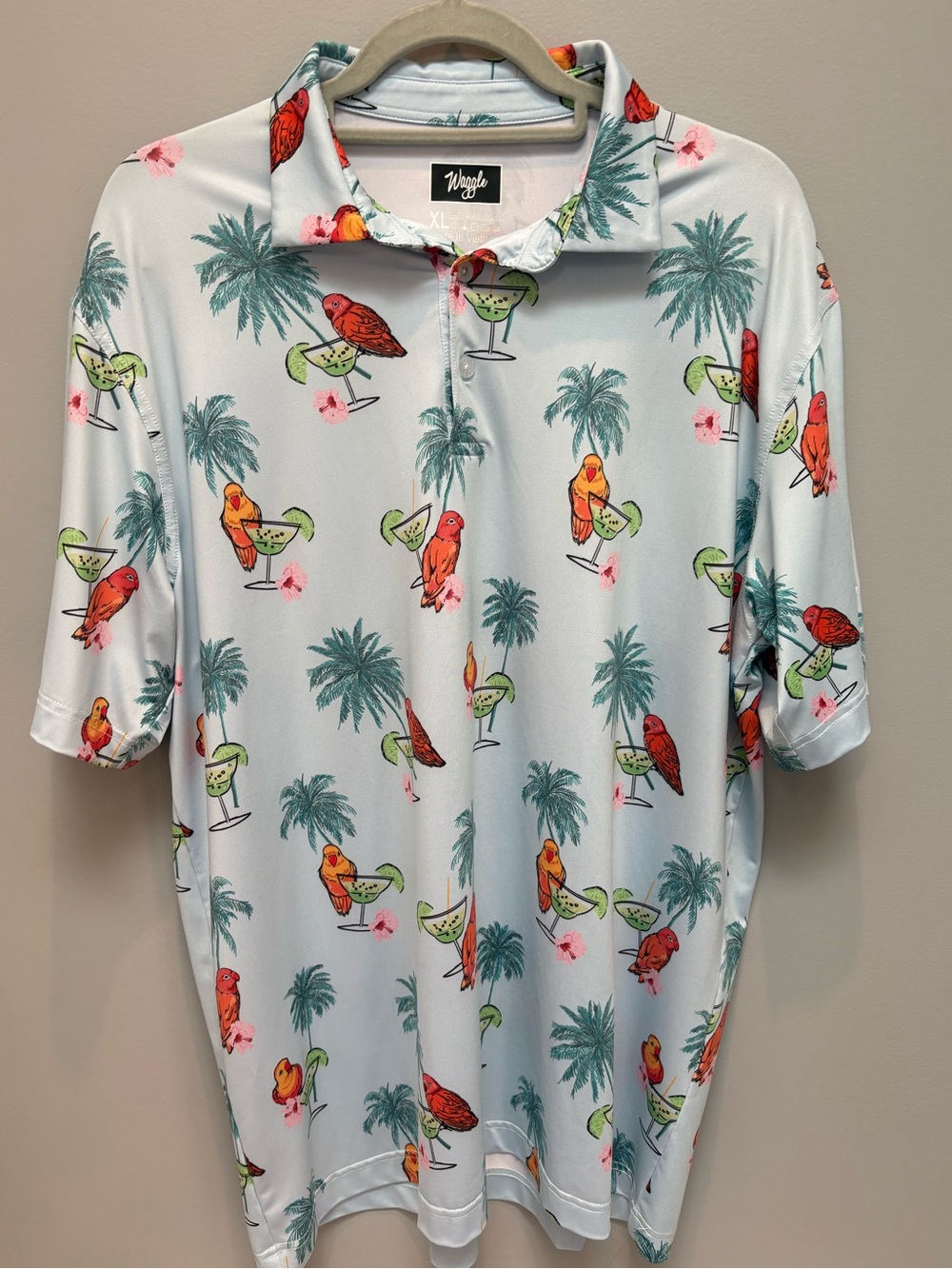 Waggle Tropical Golf Polo XL Parrot Cocktail Performance Shirt